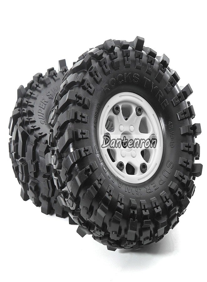Dantenron 1.9 Rock Crawler Mud Tires and Plastic Wheels Rims OD 118mm 1/10 rc Rubber Grappler hubs Tyres with Foam for 1:10 Crawler Car Tamiya CC01 Traxxas TRX4 Axial SCX10 II RC4WD Gen8 4PCS (White) - Image 5